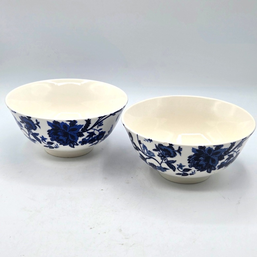 Set of 2 Royal Norfolk Blue Floral Stoneware Cereal‎ Soup Bowls